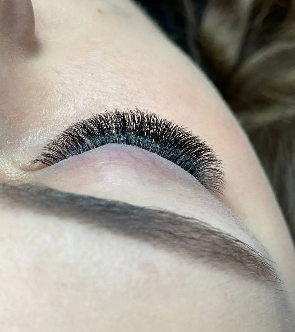 Auge mit Wimpernextensions, Motiv von Schulungspaket 4 mit 1:1-Perfektion und Volumentechnik